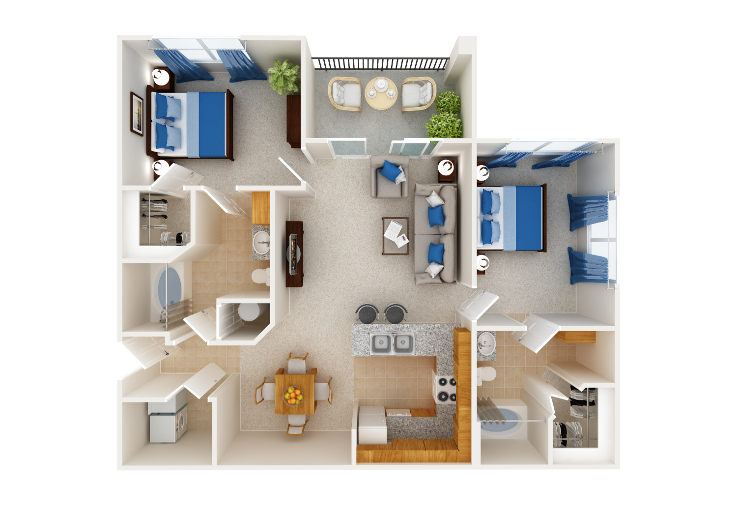 Floor plan for 2 beds, 2 baths, 1337 sqft